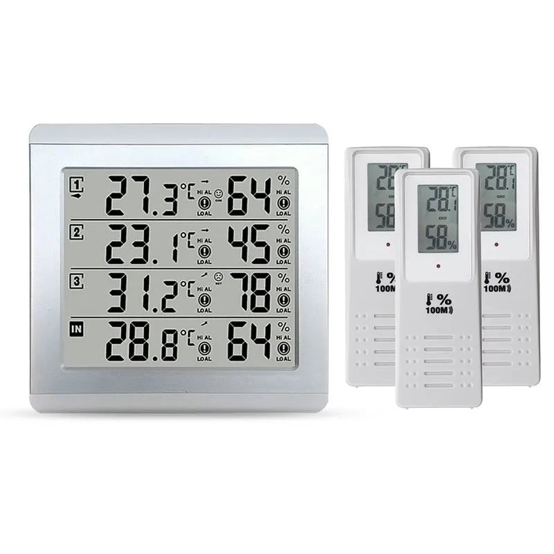 Freeshipping Weather Station Thermometer C/F Value Display Alarm Temperature Meter Station Tester With 3 Outdoor Indoor Wireless Senor