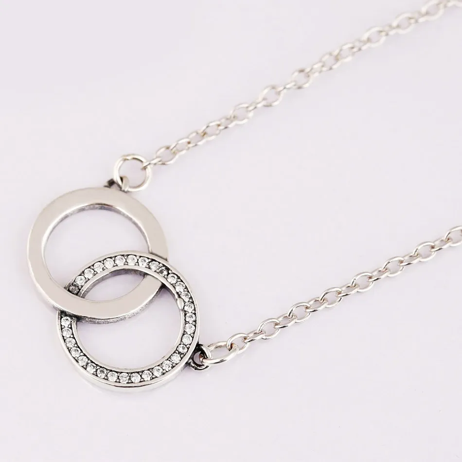 New Logo Signature Two Interlocking Circles Necklace For Women Wedding Party Gift Pandora Jewelry 925 Sterling Silver Necklace