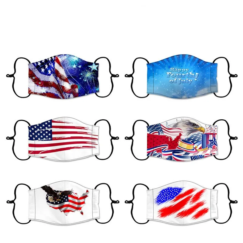3D USA Baumwolle Masken Independence Day Gesichtsmaske USA-Flaggen-Adler Waschbar Druck Masken PM2.5 Staubdichtes Masken