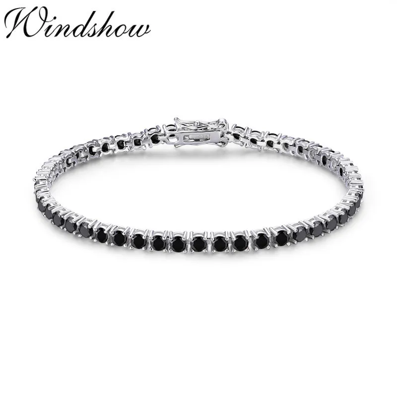 3mm 925 Sterling Silver Cluster Round Black CZ Zirron Tenis Bransoletki Pulseias Bracelete Kobiety Biżuteria Girl Friend Gift CX200702