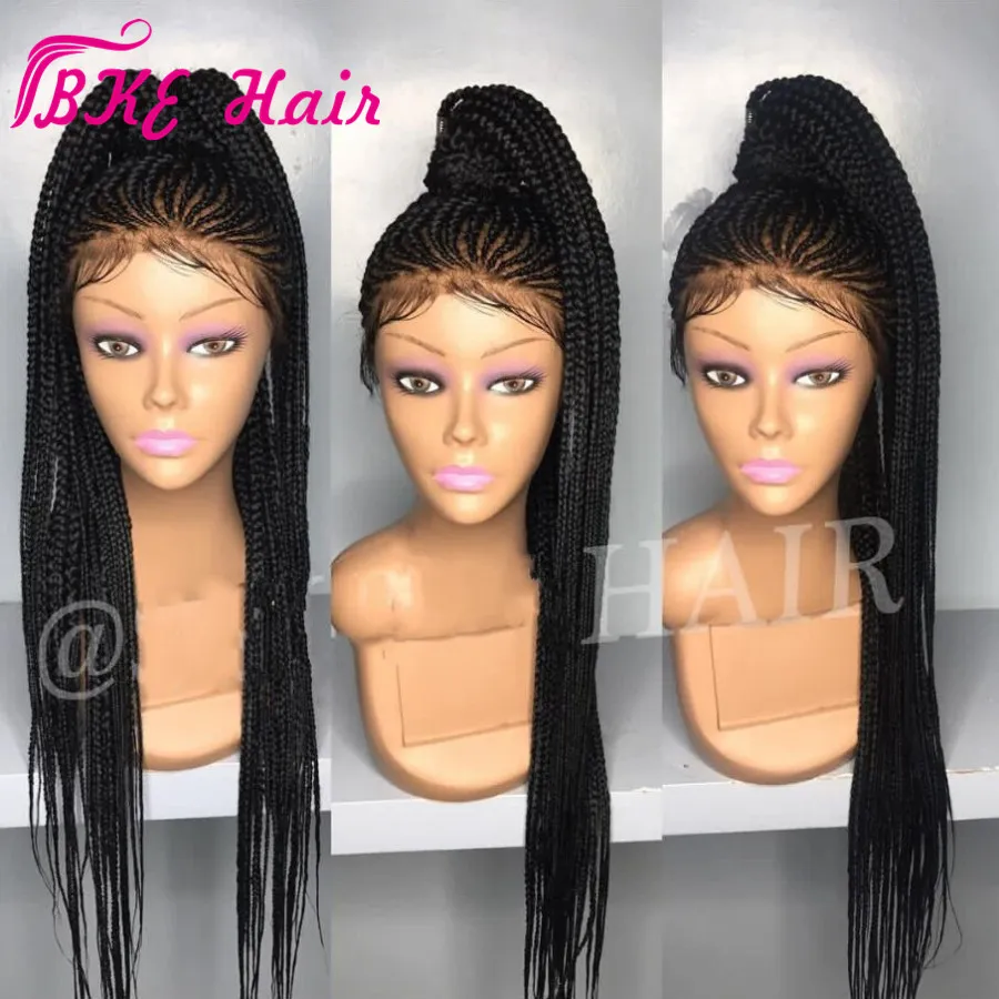 High quality Long box Braid Wig Braiding synthetic lace front wig black/burgundy red color cornrow braids lace wigs For Black Women