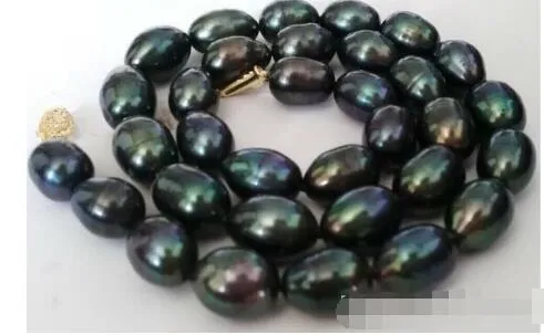 splendida collana di perle verdi nere barocche da 12-13 mm da 18 pollici in argento 925 g