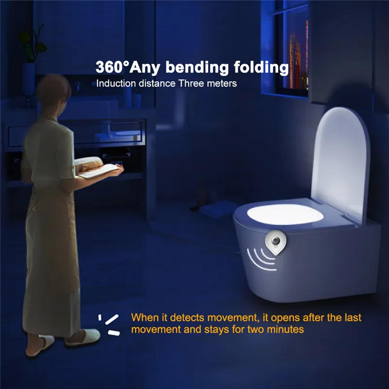 Toilet Night Light Waterproof Backlight Commode Bowl Smart Pir