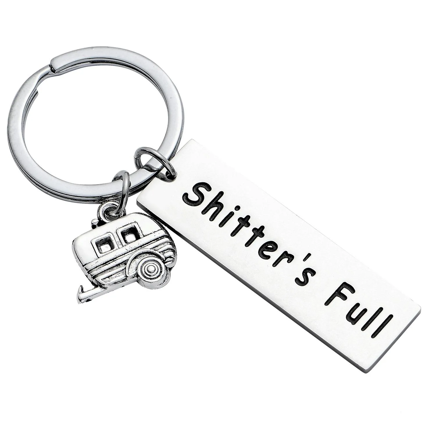 12pc Shitter 'S Full Stainless Steel Keyrings Happy Camper Camping Trailer Charm Pendant Keychains Women Men Friends Party Gifts