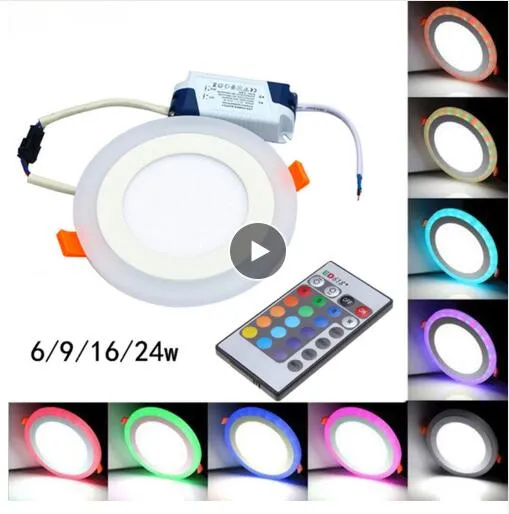 Hot Sale Round/Square RGB LED Panel Light + Remote Control 6w/9w/16w/24W Recessed LED Ceiling Panel light AC85-265V+Driver