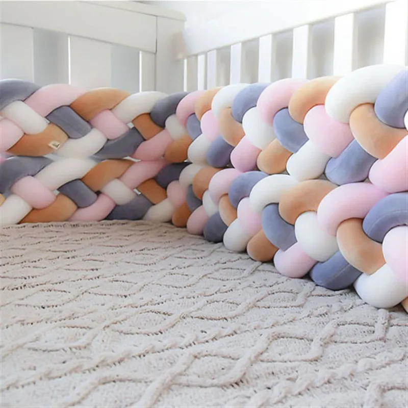 2.2M Thick Baby Bed Bumper Knot Braid Bumper Infant Cradles Pigtail For
