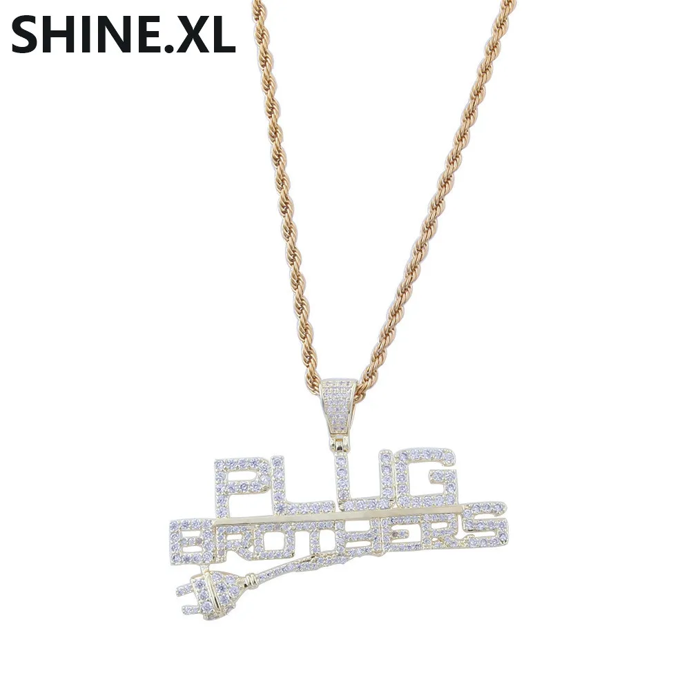Hop Plug Iced Out Zircon Letter Pendant Necklace