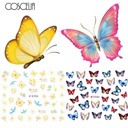 24pcs Nail Sticker Butterfly Flower Water Transfer Decal Sliders for Nail Art Decoration Tattoo Manicure Wraps Tools Tip