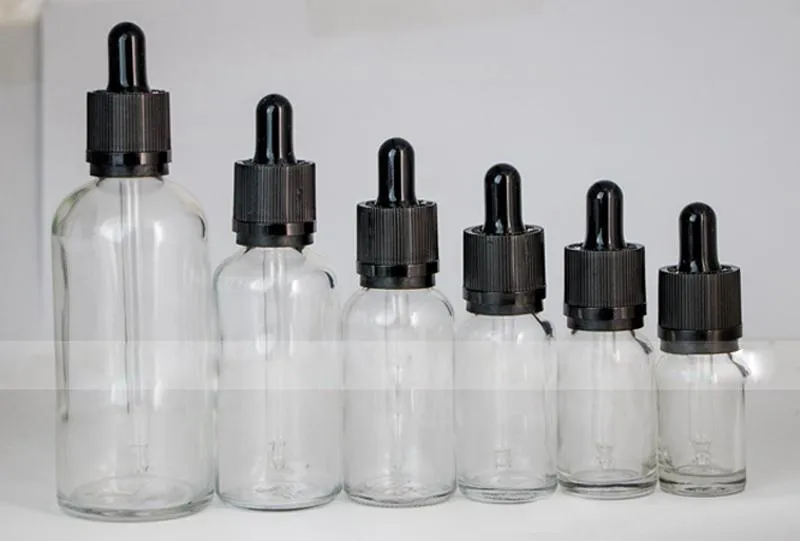 Eterisk oljeförpackning 5 ml 10 ml 15 ml 20 ml 30 ml 50 ml100 ml Klar E Liquid E Juice Glass Droper Bottles Glaspipettflaskor till salu