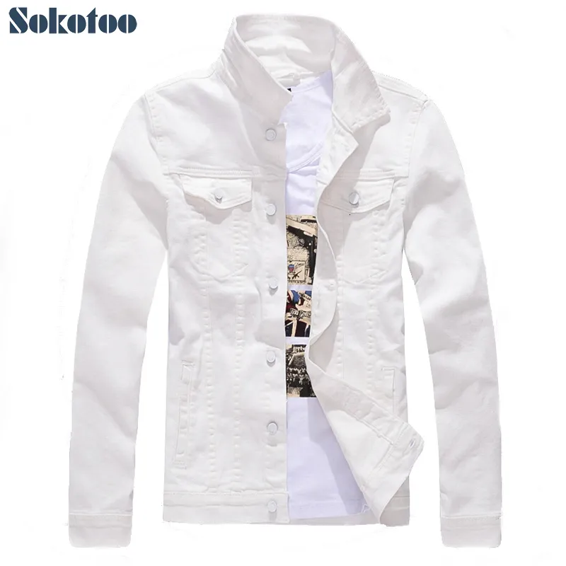 Sokotoo hommes slim manches longues tout match denim veste en jean Casual noir blanc manteau de couleur fantaisie vêtements d'extérieur S191019