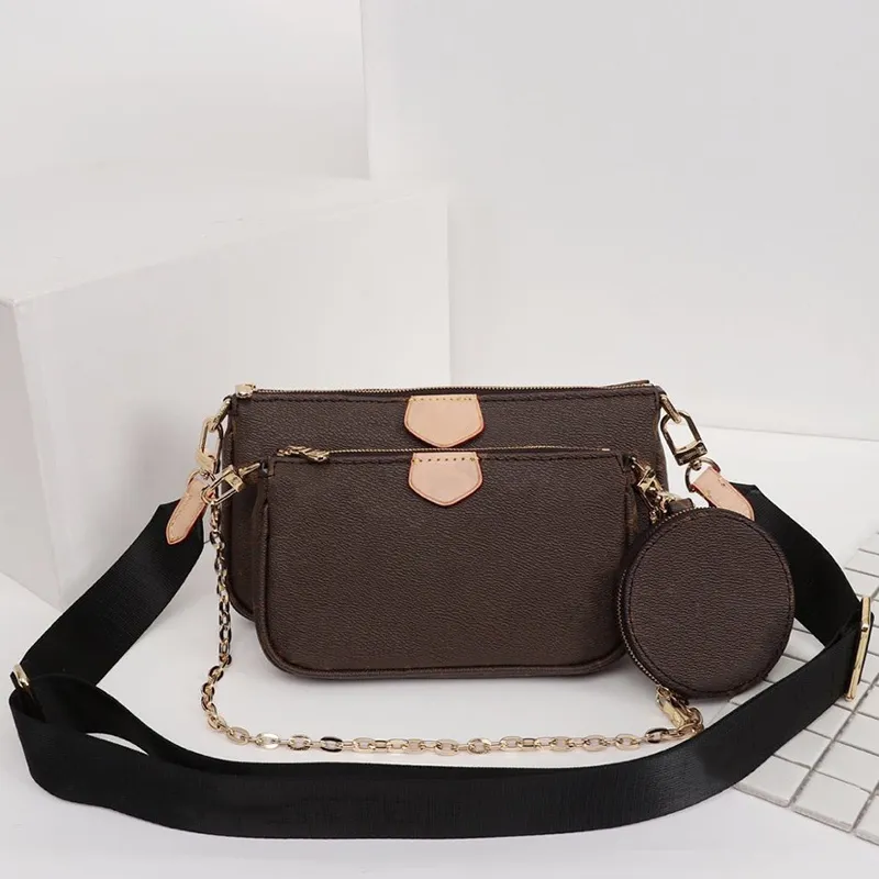 Klassieke drie-delige ontwerper tassen afdrukken bloemen 3 in 1 ketting tas dame echte lederen portemonnee riem crossbody schouder messenger portemonnee