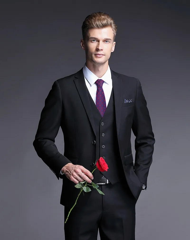 Black Slim Fit Purple Wedding Suit For Business, Prom, Wedding Includes