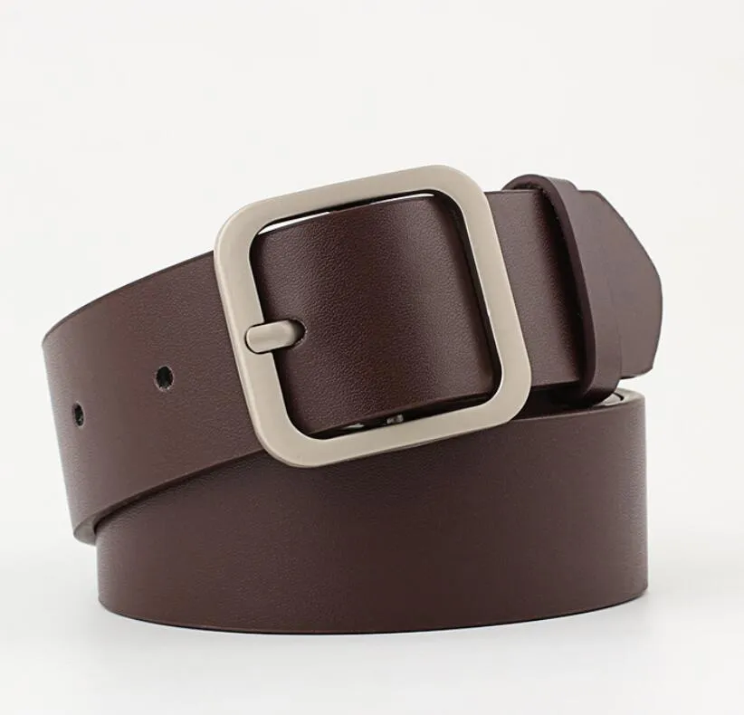 Moda Womens Belts Plain Designer Buckle Leather Belt Acessórios sólidos de prata dourada para feminino