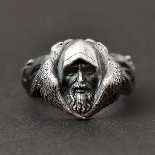 Nordic Odin Raven Vintage 925 Sterling Silver Ring Men's Viking Wolf Stainless Steel Punk Ring Scandinavian Gothic Jewelry Size 7 - 14