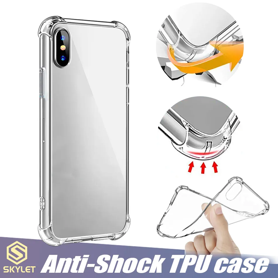 Mjuka TPU-tydliga fall för Galaxy Note 20 S20 iPhone 14 13 12 11 Pro XR XS Max Anti-Knock Case Huawei P20 Lite Transparent stötsäker TPU-stötfångare