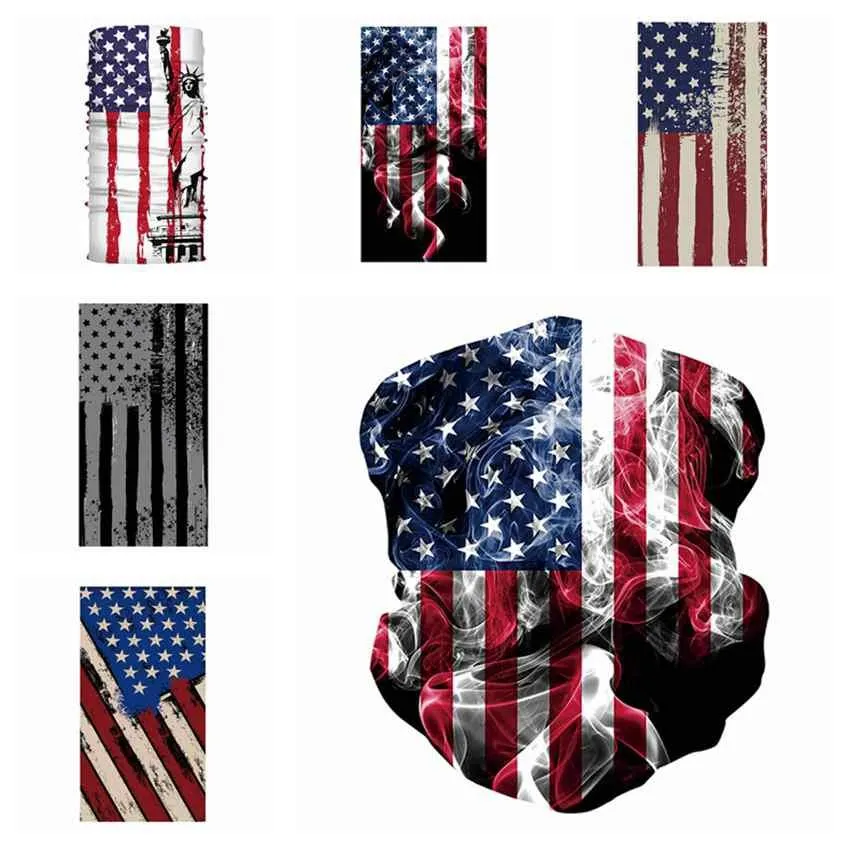 Maski na rowerze Szalik Unisex Bandana Chusteczki Motocyklowe Skrzynki Neck Maska Na zewnątrz Outdoor US Flag Magic Scarves K960-2