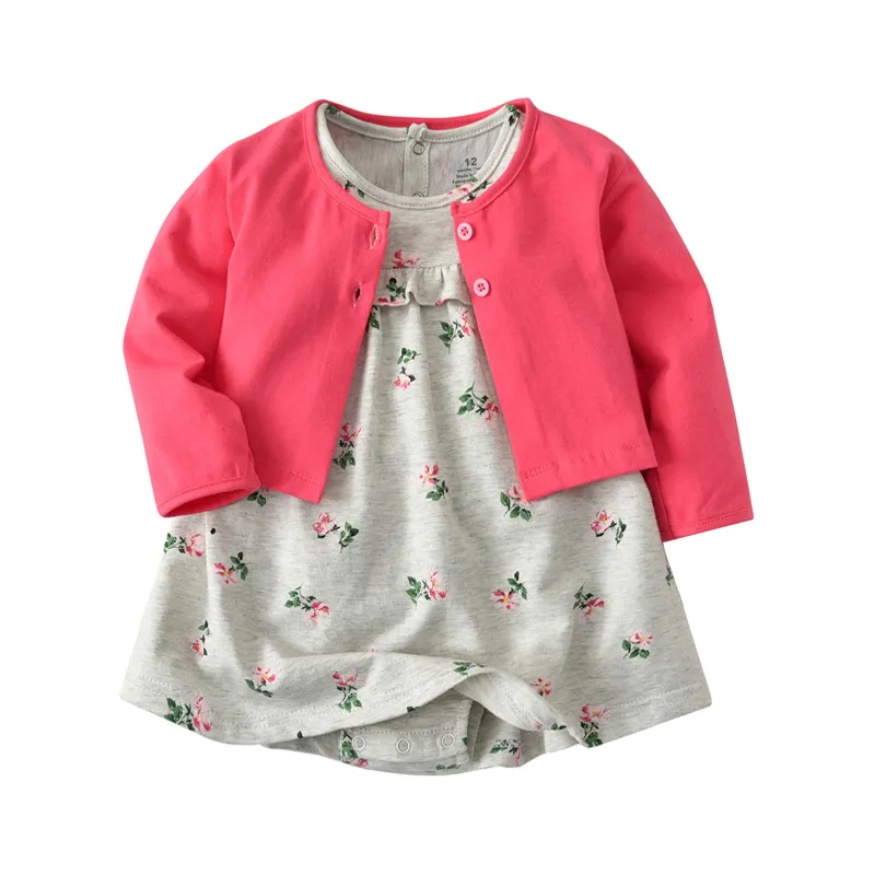 2PCS spring autumn new born BABY GIRL CLOTHES Cardigan coat+floral romper dress clothing set for 6-24m baby girl casual outfits