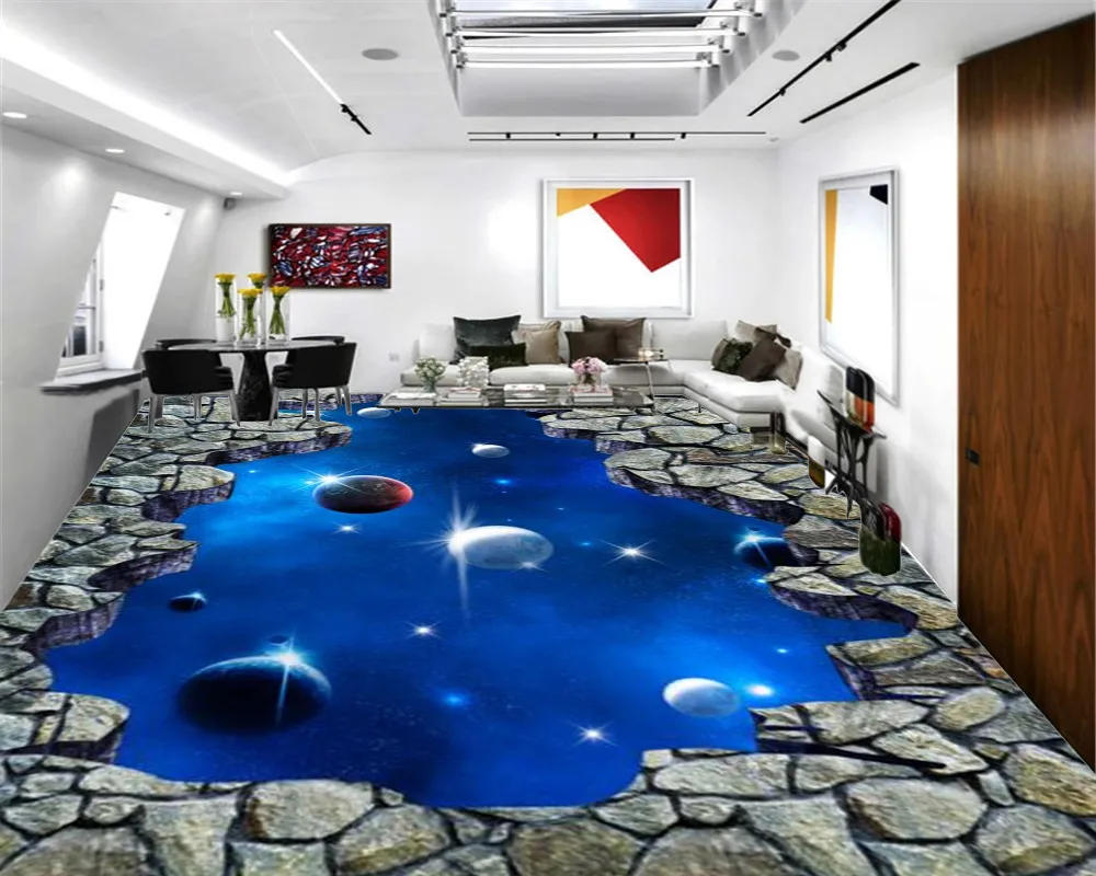 Wholesale 3d Floor Wallpaper Wonderful Space Planet Under The Stone Living Room Bedroom 3D Floor Interior Mural Wallpaper