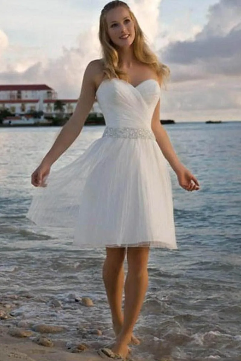 New Sweetheart Bead Sash Short Casual Beach Wedding Dresses Bridal Gowns Custom Made Short Wedding Dresses From 66 87 DHgate