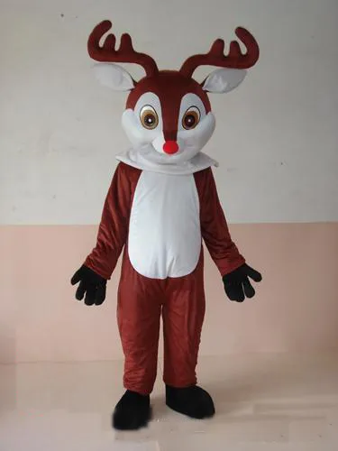 2019 Yüksek kaliteli kırmızı burun geyik Maskot Kostüm Yetişkin Halloween Doğum günü partisi karikatür Giyim Kostüm ücretsiz kargo