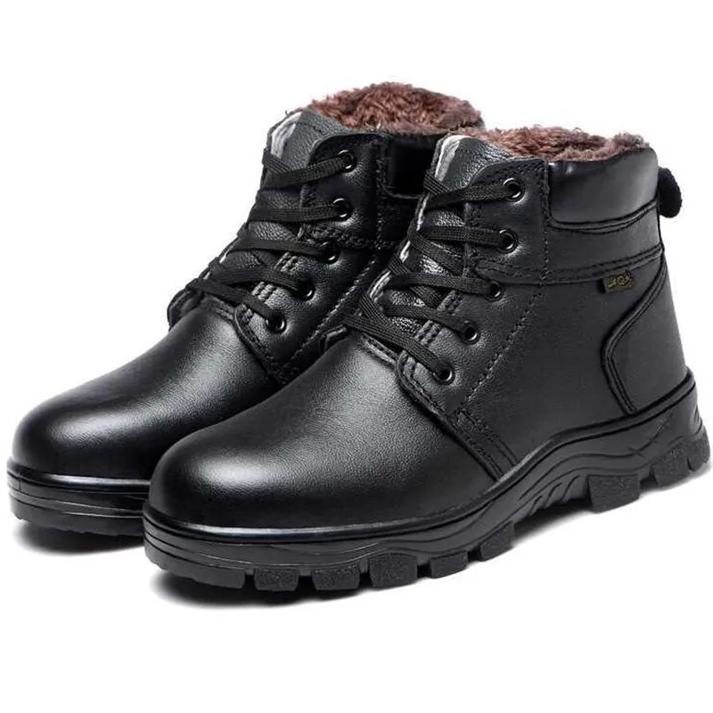 Vente chaude-Bottes Hommes Chaussures de sécurité d'hiver pour hommes Plus Bottes de neige chaudes en velours Épaississement Chaussures à bout en acier résistant au froid Botte de travail imperméable