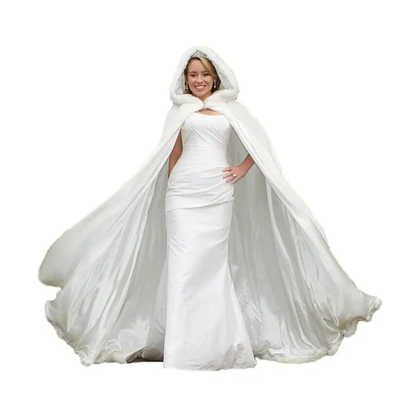 Elegant White Ivory Faux Fur Winter Christmas Cape Wedding Cloaks Jacket Bridal Wraps Cape Coat AL85