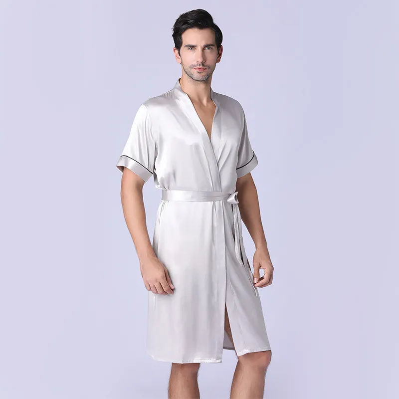 Silk Sleewwurs Nightgown Мужской Весна и Летние Халаты Pajamas Сатин Мягкий Дом Носить Ночной Главный Для мужчин Свадьба