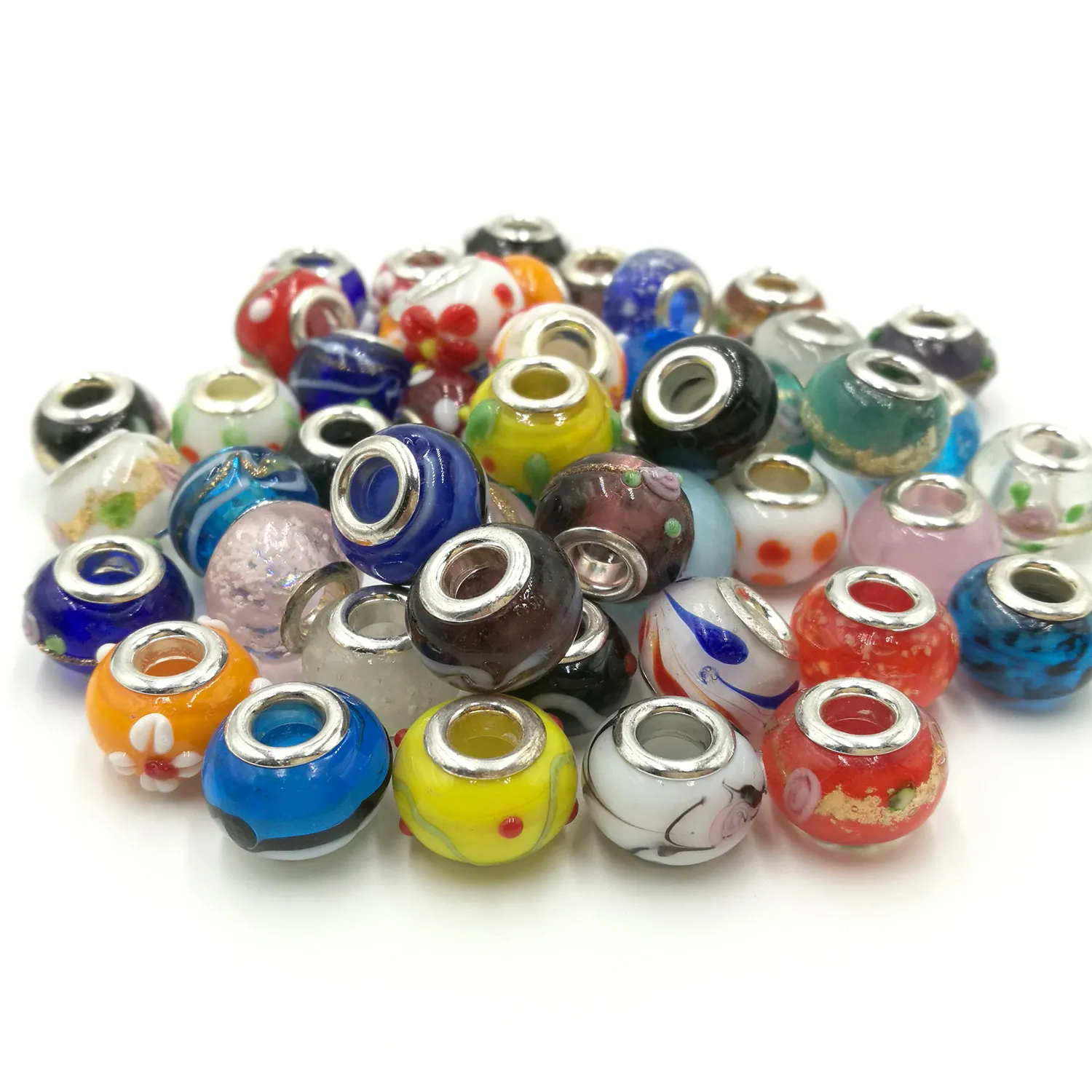 Murano Glass Beads Fit European Charm 큰 구멍 스페이서 비드 믹스 디자인 브레이슬릿 보석 만들기 331b