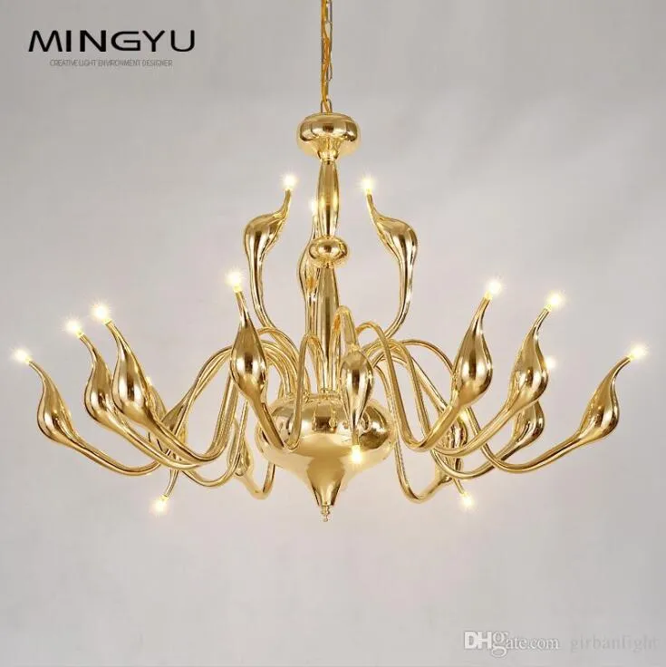Nordic Style Post Modern Lamp Iron Art Chandeliers for Home Decor Simple Designed Light Luxury Creative Swan Shaped Hanging Ceiling Chandelier