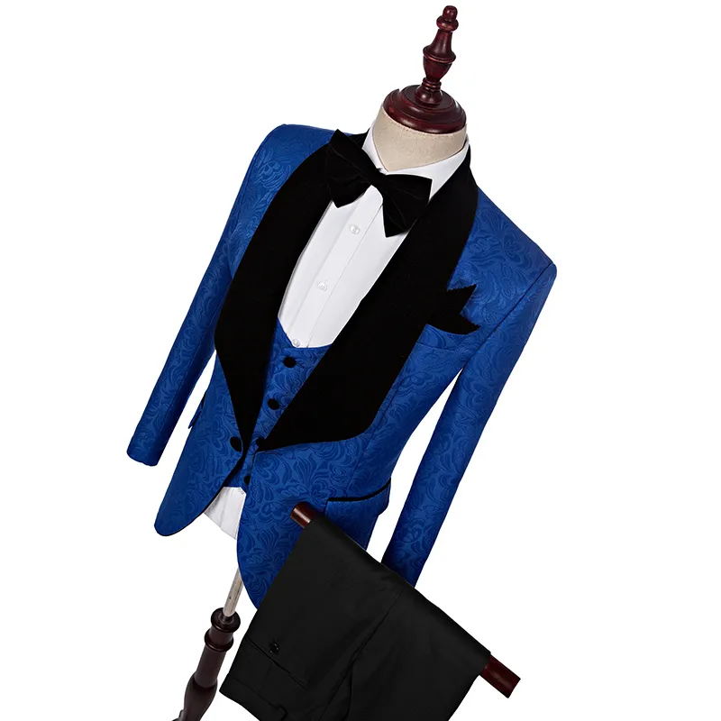 Nieuwe Stijl Klassieke Koninklijke Blauwe Bruidegom Tuxedos Sjaal Revers Bruidegom Tuxedos Mannen Pakken Bruiloft Beste Man Blazer (Jas + Broek + Tie + Vest