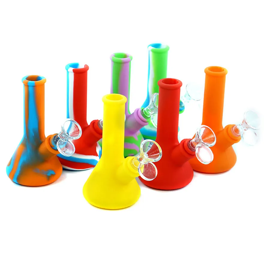 Nouveau mini bécher incassable bongs silicone pipe à eau fumer bong béchers tuyaux Dab Rig avec bol en verre fumée tabac Heady wax O