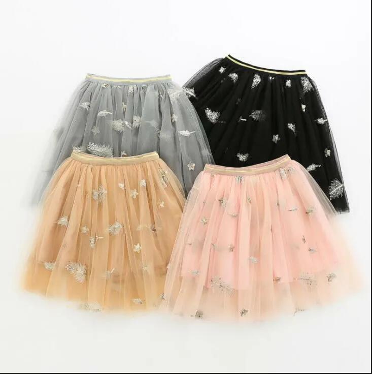 Filles Tutu Jupes Bébé D'été Plume Étoile Imprimé Ballet Jupe Pettiskirt Enfants Maille Princesse Mini Robe Dancewear Stagewear BYP782