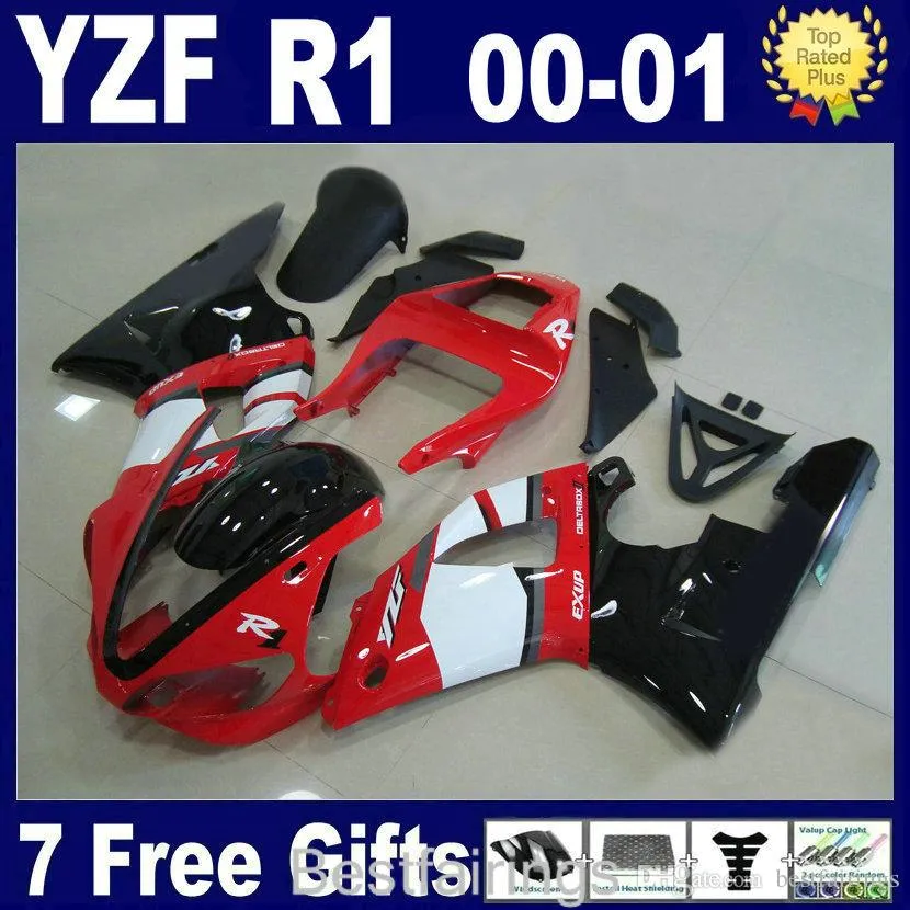 ZXMotor Free Custom Fairing Kit för Yamaha R1 2000 2001 Vit Svart Röd Fairings YZF R1 00 01 FA17