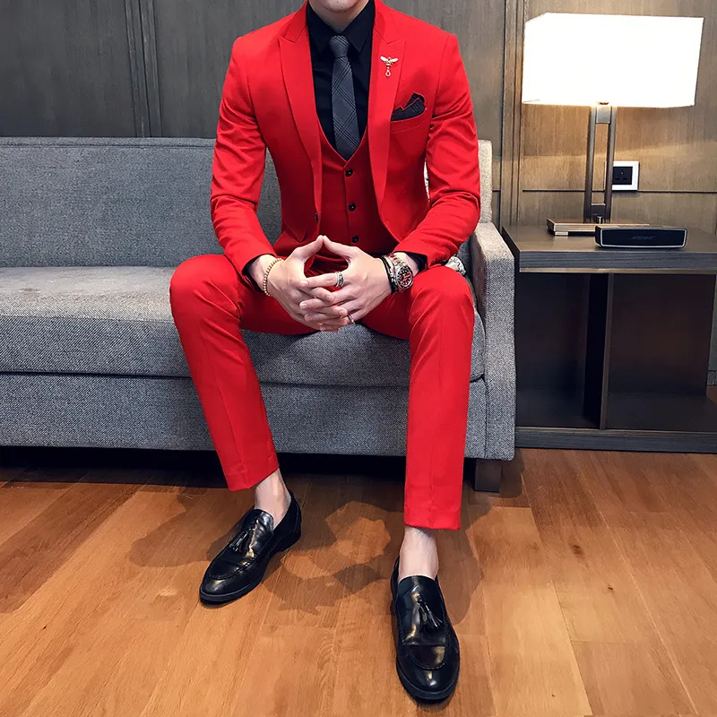 Mens Wedding Suits 2018 빨간 정장 Mens Oranje Pak heren 로얄 블루 파티 DJ 무대 의상 Terno 슬림 피트 턱시도