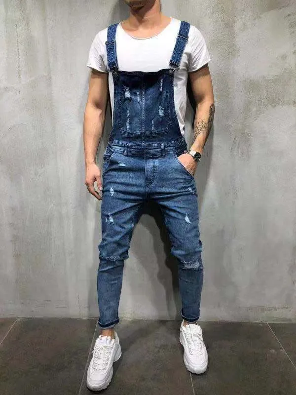 Men Ripped Denim Jumpsuit Overalls Jean Casual Suspenders Pants Men Fashion Hip Hop Jumpsuit Jean Bib Pant Streetwear241d