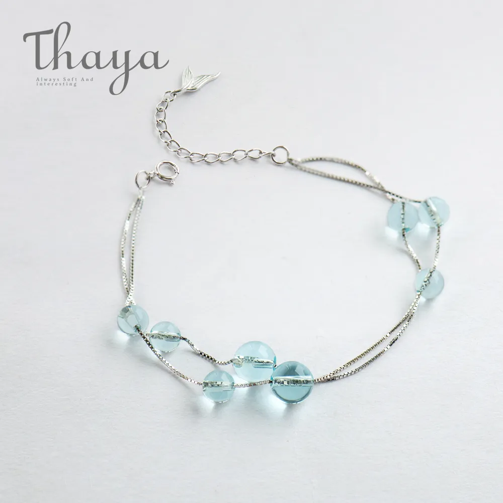 Thaya Mermaid Foam Design Bracelet S925 Sterling Silver Double Chain Fishtail Chain Crystal Bracelets for Women Elegant Jewelry Y19051602