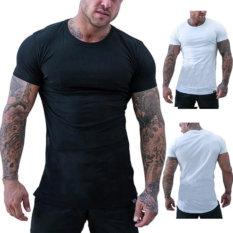 T-shirt hommes 2020 loisirs été col rond à manches courtes coton stretch Lycra t-shirts serrés hommes noir blanc mince camisetas hommes t-shirt