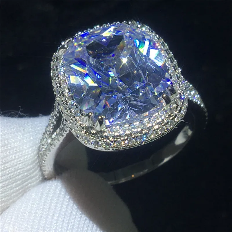 Anello promessa di lusso Anello a fascia da fidanzamento in argento sterling 925 con diamante da 8 ct con taglio a cuscino grande per gioielli da dito da donna