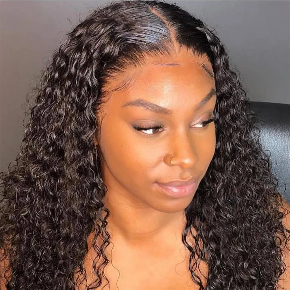 Peruvian Human Hair Kinky Curly Lace Front Wigs Natural Color 8-24 inch  Remy Hair African American Wig
