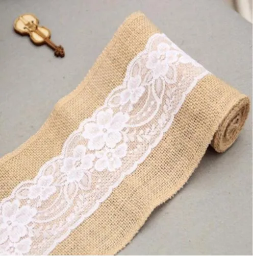 15 240 cm Nature Elegant Burlap spetsstol Sashes Jute Stol Bow Tie för Rustic Wedding Event Decoration301e