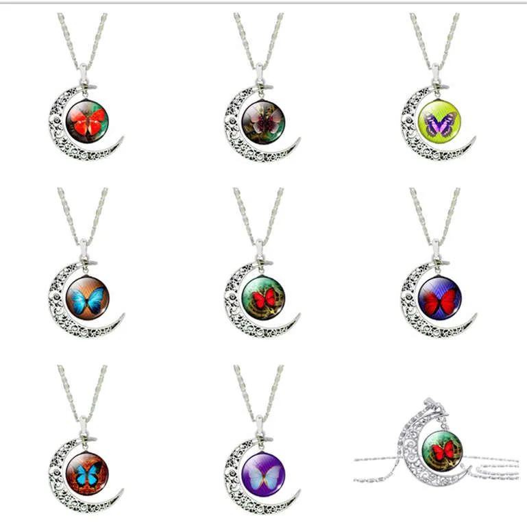 Mignon lune temps collier de pierres précieuses femme chaude papillon pendentif en verre DAN574 ordre de mélange pendentif colliers