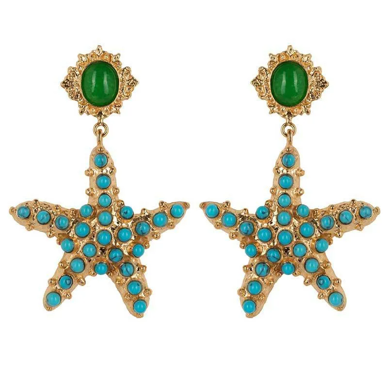 Orecchini di perle di moda Orecchini di boemia di cristallo con pentagramma di diamanti d'oro per le vacanze del vento dell'oceano Orecchini pendenti di moda per regalo da donna