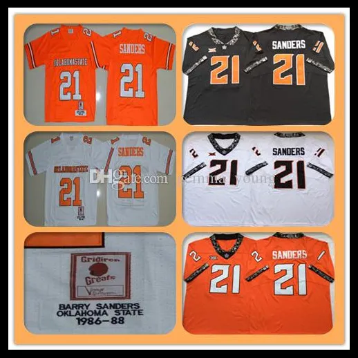 Män 1986-1988 Retro NCAA Oklahoma State OSU 21 Barry Sanders College Football Jerseys Stitched Orange Black White