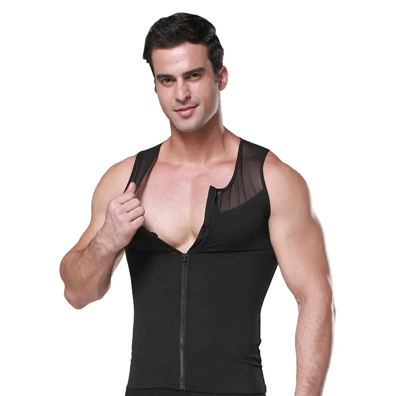 Men's Corset Front Zipper Net Body Corset Bodysuit Slim Vest t-shirts Male Waist underwear Body Shapers Lose Weight