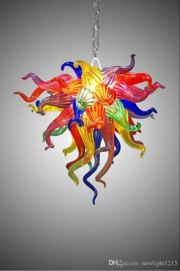 Petite taille multicolore fleur Art lustres lampe magasin décor LED lumières Source 100% verre soufflé à la main longue chaîne lustre luminaire