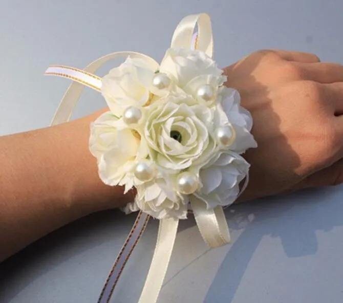 Flickor Brudtärna Handled Blommor Bröllopsbal Party Corsage Armband Tyg Hand Blommor Elastisk Snörning Blomma Bröllopsförsörjning 30st/lot GB302