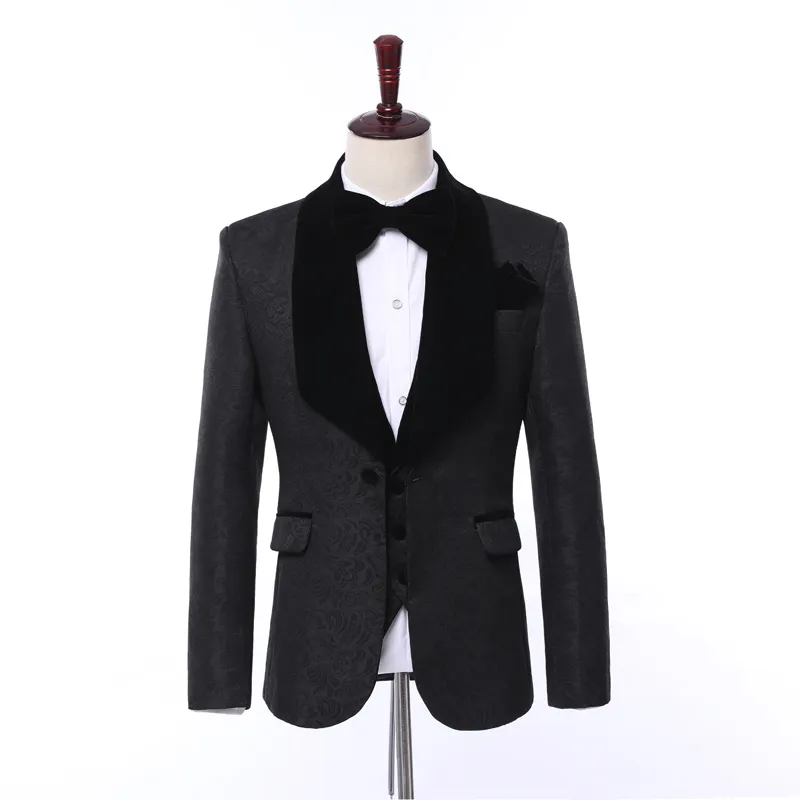 Black Velvet Lapel Custom Groomsmen Tuxedo With Kani Shawls Online ...