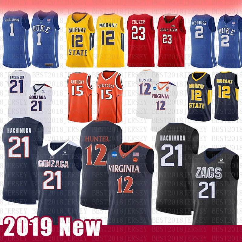 12 De'Andre Hunter 21 Rui Hachimura NCAA College-Basketballtrikot Gonzaga Bulldogs Virginia Cavaliers Carmelo Anthony 15 Syracuse 65220