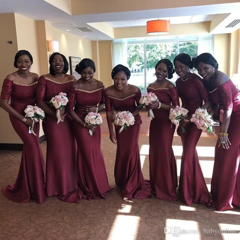Нигерийский плюс размер африканский брюк -платья подружки невесты элегантные из рукавов рукава с блестками