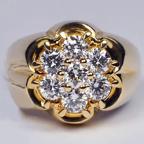 14 Karat Gold, luxuriöser Blumen-Diamant-Inlay-Ring, Ehering für Herren und Damen mit seiner Eheringgröße 5–11